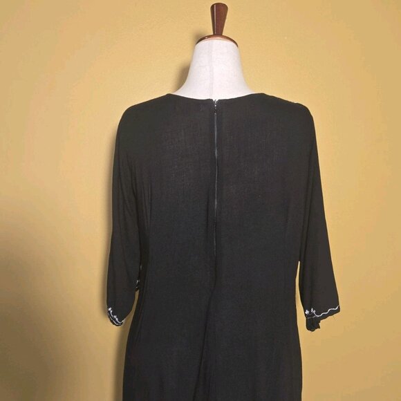 Pink Cattlelac Womens Black White Floral Embroidered 3/4 Sleeve Tunic Rayon We S - Picture 4 of 9